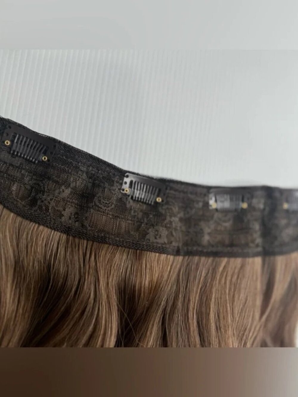 20” Human Hair Blend Clip-In Extensions – Wavy Natural Brown with Caramel Ombre - Picture 2 of 7